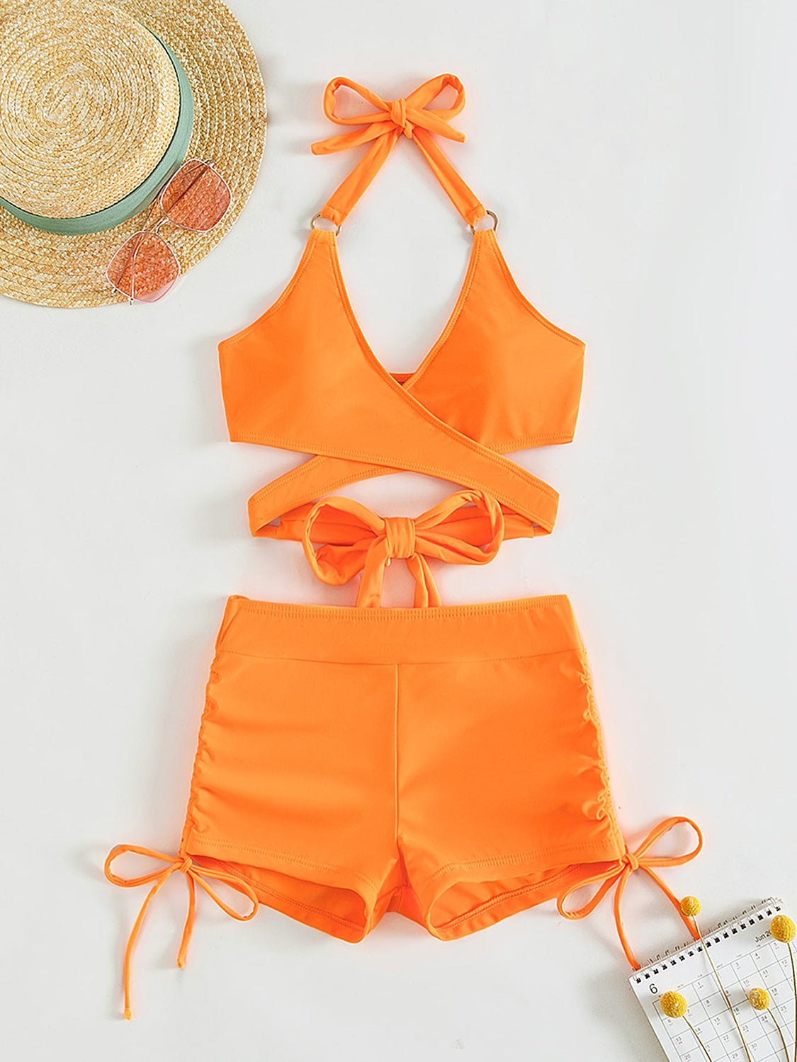 Swimsuit Two Piece Set Crisscross Tied Top and Drawstring Shorts Women's Swimwear Fashion - Image 9