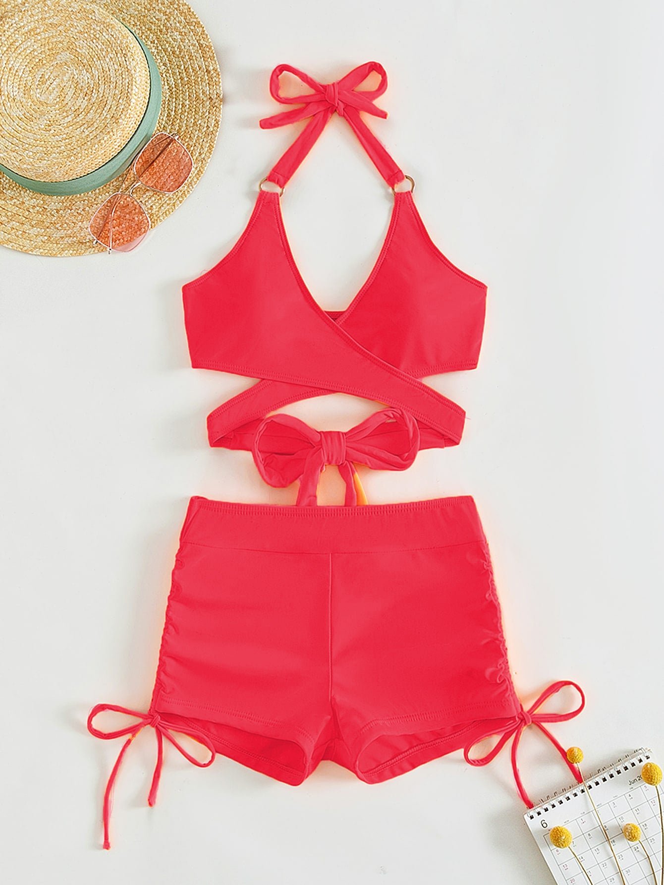 Swimsuit Two Piece Set Crisscross Tied Top and Drawstring Shorts Women's Swimwear Fashion - Image 17