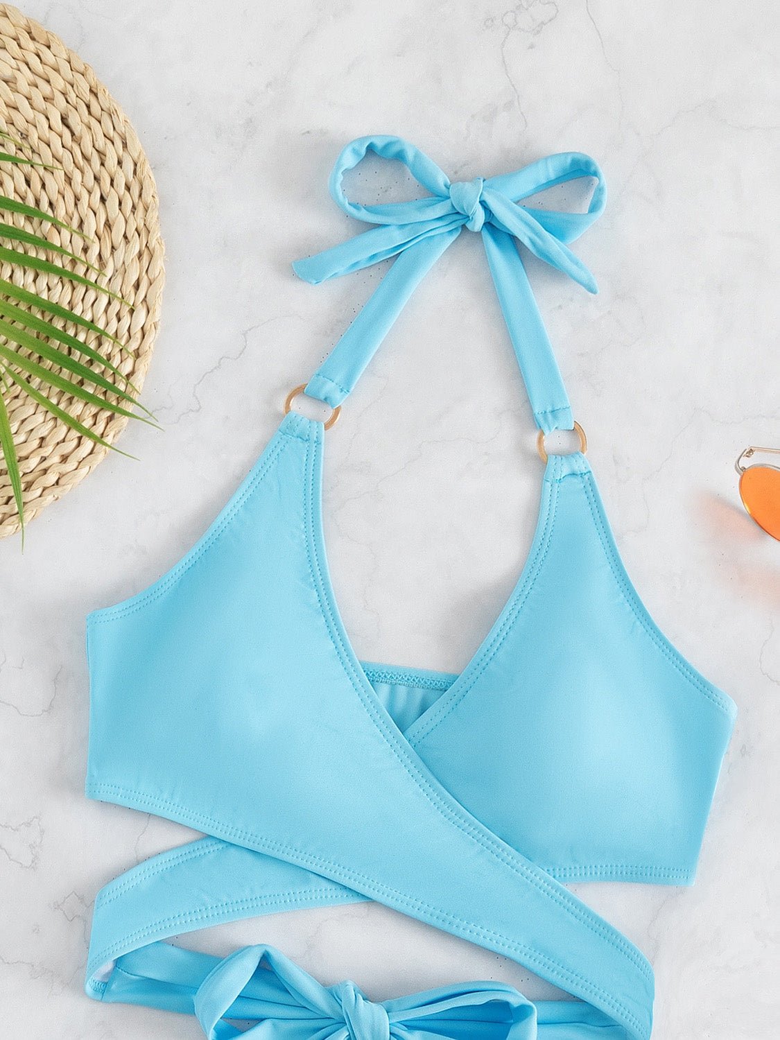 Swimsuit Two Piece Set Crisscross Tied Top and Drawstring Shorts Women's Swimwear Fashion - Image 5