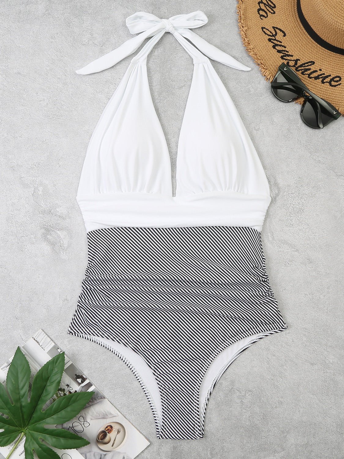 One Piece Swimsuit Nylon Fast Dry Premium Luxury Halter Neck Plunge Low V One-Piece Swimwear - Image 8