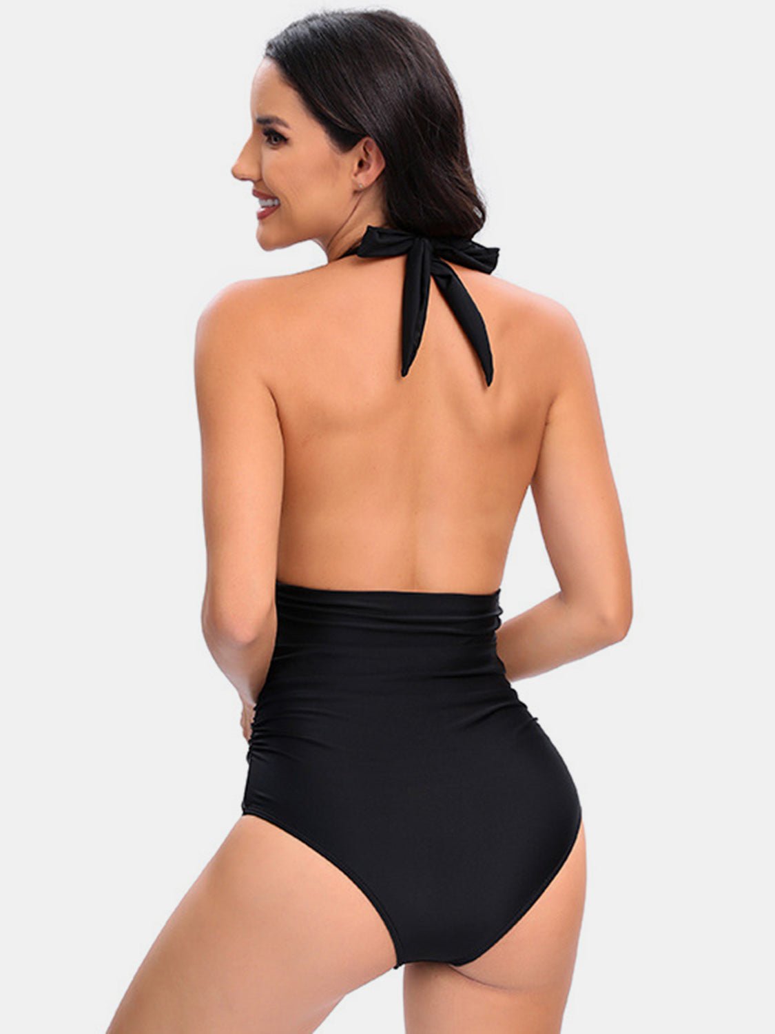 One Piece Swimsuit Nylon Fast Dry Premium Luxury Halter Neck Plunge Low V One-Piece Swimwear - Image 9