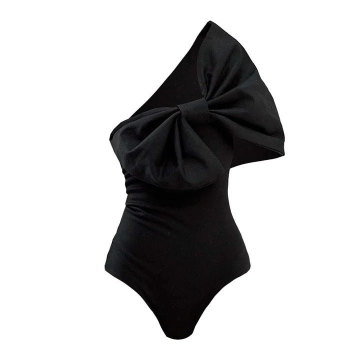 Black And White Tube Top Bow One-piece Swimsuit - Image 2