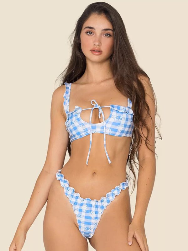 Women's new multi-color printed lace swimsuit bikini Tie Sexy Cute KESLEY Bathing Suits Floral Picnic - Image 9