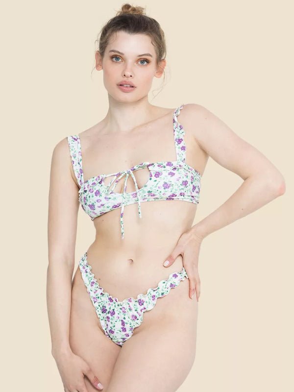 Women's new multi-color printed lace swimsuit bikini Tie Sexy Cute KESLEY Bathing Suits Floral Picnic - Image 3