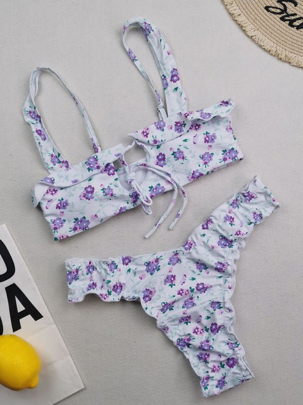 Women's new multi-color printed lace swimsuit bikini Tie Sexy Cute KESLEY Bathing Suits Floral Picnic - Image 15