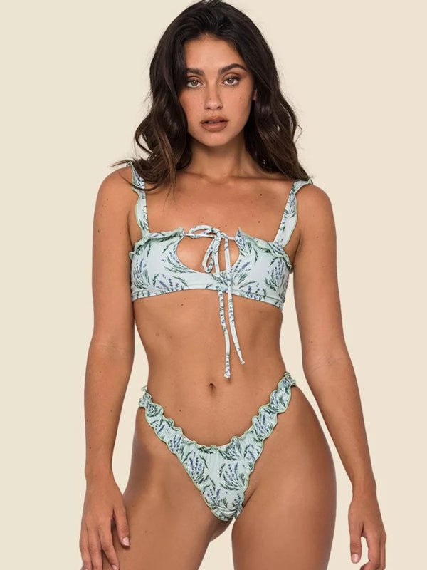 Women's new multi-color printed lace swimsuit bikini Tie Sexy Cute KESLEY Bathing Suits Floral Picnic - Image 11