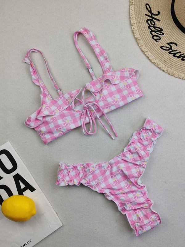 Women's new multi-color printed lace swimsuit bikini Tie Sexy Cute KESLEY Bathing Suits Floral Picnic - Image 24