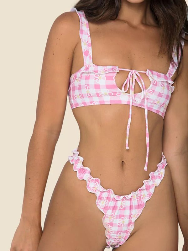 Women's new multi-color printed lace swimsuit bikini Tie Sexy Cute KESLEY Bathing Suits Floral Picnic - Image 26