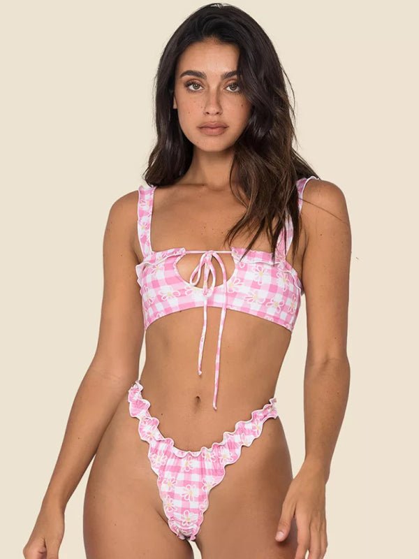 Women's new multi-color printed lace swimsuit bikini Tie Sexy Cute KESLEY Bathing Suits Floral Picnic - Image 6